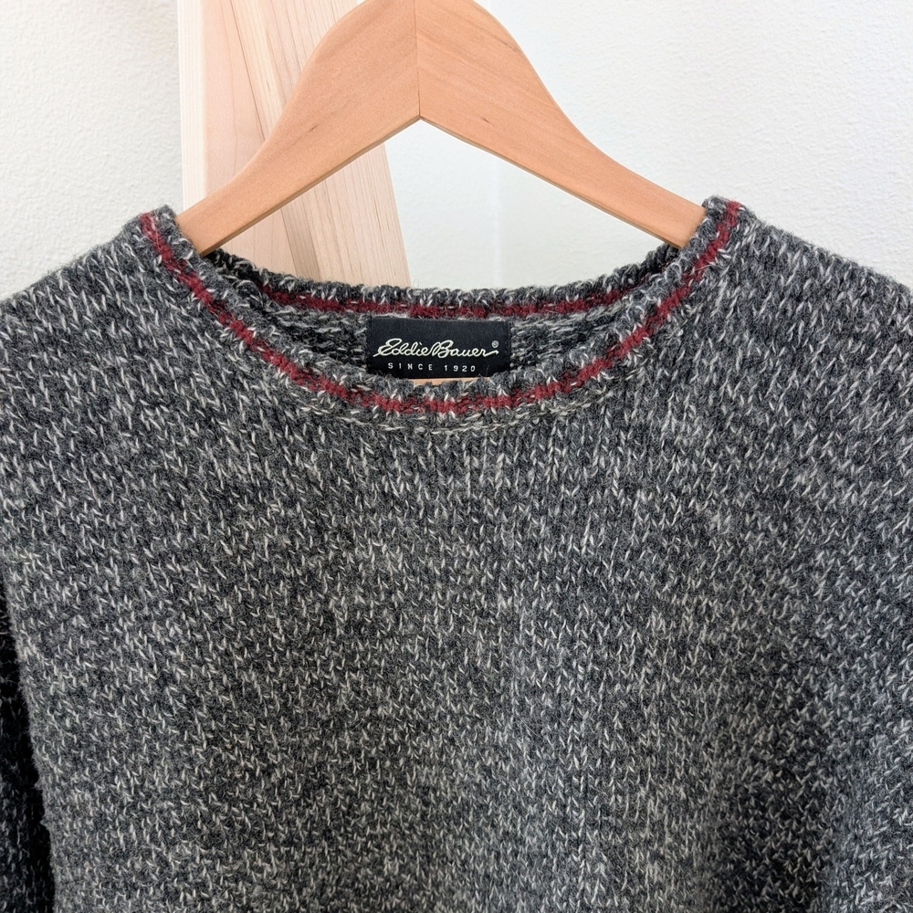 Vintage Eddie Bauer Textured Speckled Wool Blend Crewneck In Gray/Burgundy - Picture 4 of 8